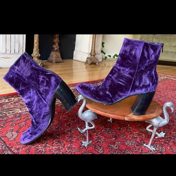 ANN DEMEULEMEESTER Purple Velvet Vintage Lavato Prugna Ankle Boots Sz 38 Size 8 - Picture 2 of 11